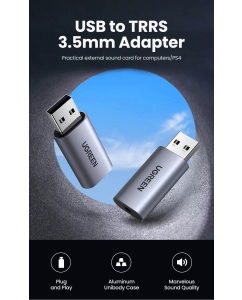 Купить Аудио адаптер uGreen CM383 (80864) USB 2.0 to 3.5mm Audio Adapter серый  в E-mobi