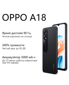 Купить Смартфон Oppo A18 4/128 Гб, черный в E-mobi