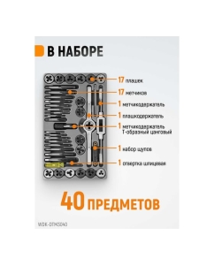 Купить Набор метчиков и плашек М3-12 WIEDERKRAFT 40 предметов, метрическая резьба WDK-DTM3040  в E-mobi