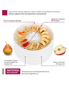 Купить Сушилка для овощей и фруктов Мастерица EFD-0502VM белый  в E-mobi